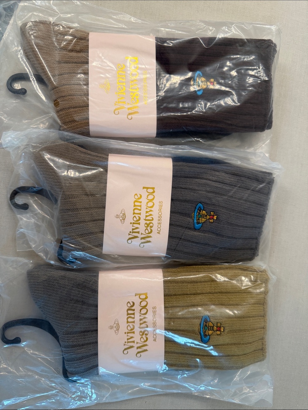 Vivienne Westwood Ribbed Crew Socks in Brown, Gray, Olive